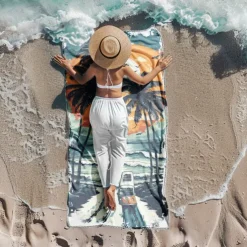 Beach Towel Palm Tree Sunset Large 3D Print Pattern Towel Bath Towel Beach Sheet Blanket Classic 100% Micro Fiber Comfy Blankets