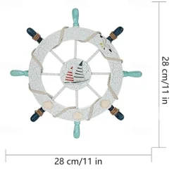Beach Wooden Boat Ship Steering Wheel Wall Accent Wall Hanging Door Hanging Ornament Wall Decor Home Decoration 28*28CM
