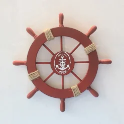 Beach Wooden Boat Ship Steering Wheel Wall Accent Wall Hanging Door Hanging Ornament Wall Decor Home Decoration 28*28CM