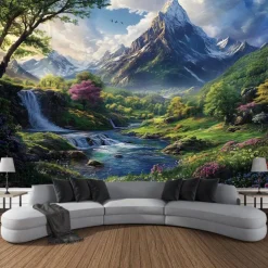 Beautiful Lake Waterfall Plant Landscape Hanging Tapestry Wall Art Large Tapestry Mural Decor Photograph Backdrop Blanket Curtain Home Bedroom Living Room Decoration