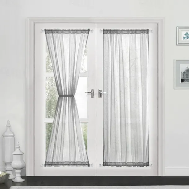 Beige French Door Curtains Faux Linen Sheer Voile Drapes Sunlight Filtering Protect Privacy Sidelight Curtains for Siding Glass Door Including Tieback