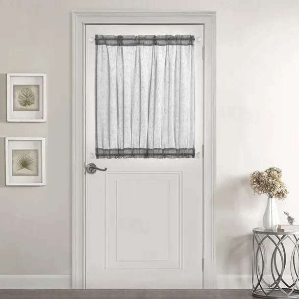 Beige French Door Curtains Faux Linen Sheer Voile Drapes Sunlight Filtering Protect Privacy Sidelight Curtains for Siding Glass Door Including Tieback