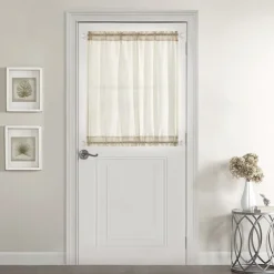 Beige French Door Curtains Faux Linen Sheer Voile Drapes Sunlight Filtering Protect Privacy Sidelight Curtains for Siding Glass Door Including Tieback