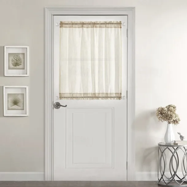 Beige French Door Curtains Faux Linen Sheer Voile Drapes Sunlight Filtering Protect Privacy Sidelight Curtains for Siding Glass Door Including Tieback