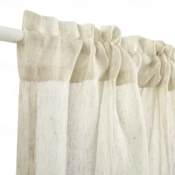 Beige French Door Curtains Faux Linen Sheer Voile Drapes Sunlight Filtering Protect Privacy Sidelight Curtains for Siding Glass Door Including Tieback