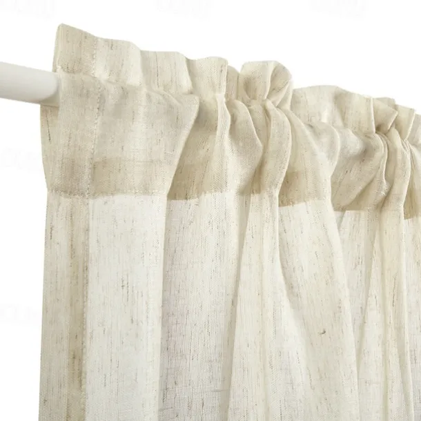 Beige French Door Curtains Faux Linen Sheer Voile Drapes Sunlight Filtering Protect Privacy Sidelight Curtains for Siding Glass Door Including Tieback