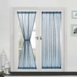 Beige French Door Curtains Faux Linen Sheer Voile Drapes Sunlight Filtering Protect Privacy Sidelight Curtains for Siding Glass Door Including Tieback