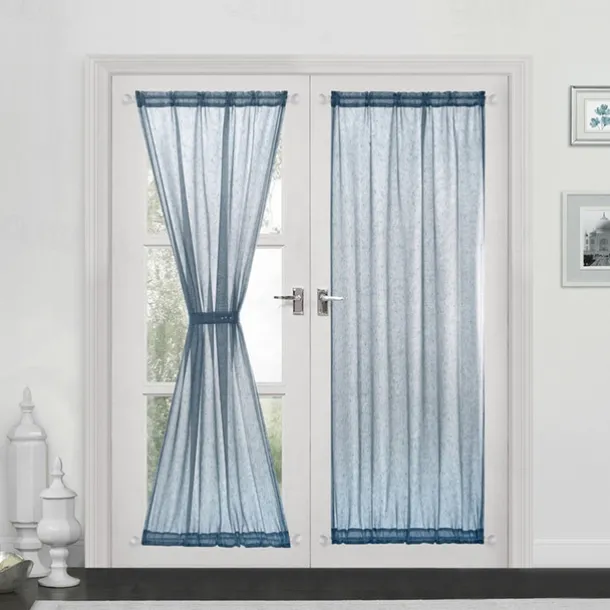 Beige French Door Curtains Faux Linen Sheer Voile Drapes Sunlight Filtering Protect Privacy Sidelight Curtains for Siding Glass Door Including Tieback