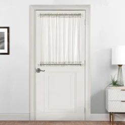 Beige French Door Curtains Faux Linen Sheer Voile Drapes Sunlight Filtering Protect Privacy Sidelight Curtains for Siding Glass Door Including Tieback