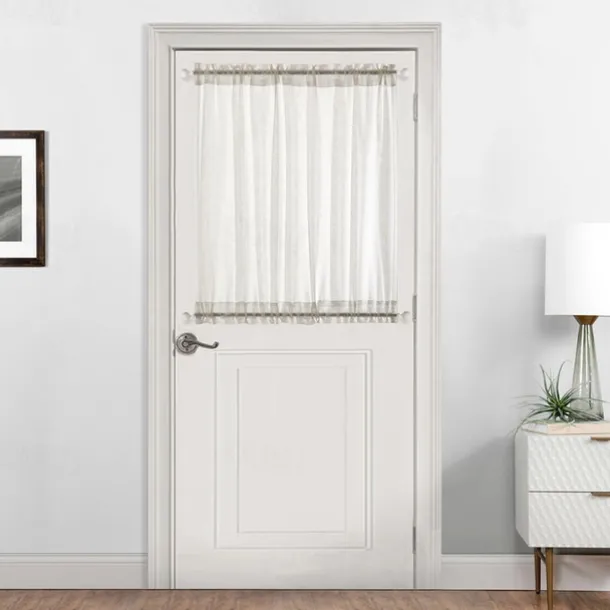 Beige French Door Curtains Faux Linen Sheer Voile Drapes Sunlight Filtering Protect Privacy Sidelight Curtains for Siding Glass Door Including Tieback