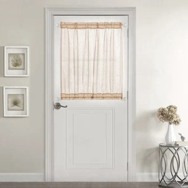 Beige French Door Curtains Faux Linen Sheer Voile Drapes Sunlight Filtering Protect Privacy Sidelight Curtains for Siding Glass Door Including Tieback