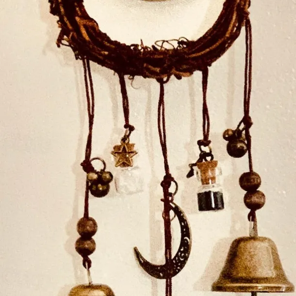 Bells for Door Knob for Protection, Witch Wind Chimes Door Hanger, Handmade Rattan Wind Chimes Witch Decor, Protection Witchcraft Home Decor-1pcs