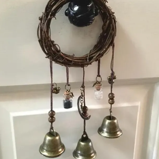 Bells for Door Knob for Protection, Witch Wind Chimes Door Hanger, Handmade Rattan Wind Chimes Witch Decor, Protection Witchcraft Home Decor-1pcs