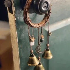 Bells for Door Knob for Protection, Witch Wind Chimes Door Hanger, Handmade Rattan Wind Chimes Witch Decor, Protection Witchcraft Home Decor-1pcs