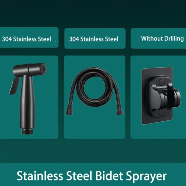 Bidet Sprayer Set No Drilling Bracket for Toilet Stainless Steel Head and Hose 1.5m/3m, Wall Mounted Handlheld Spray, Shattaf Diaper Cleaning for Personal Hygiene