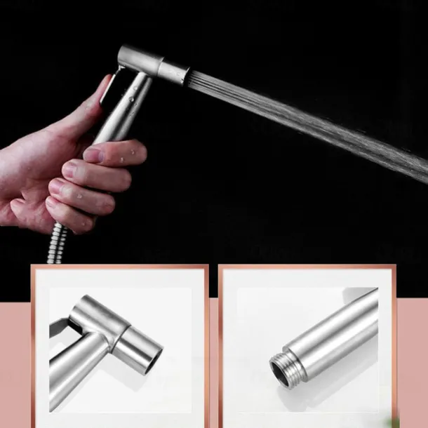 Bidet Sprayer Set No Drilling Bracket for Toilet Stainless Steel Head and Hose 1.5m/3m, Wall Mounted Handlheld Spray, Shattaf Diaper Cleaning for Personal Hygiene