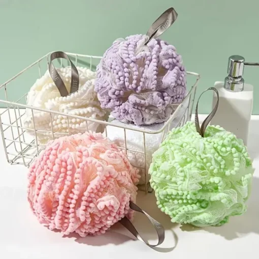 Big Bath Loofahs Shower Puff Ball, Flower Loofah Sponge Shower Bath Sponge Exfoliating Body Scrubber Pouf For Men Women