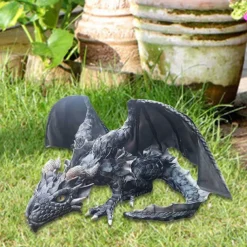 Big Squatting Dragon Sculpture, Resin Gothic Dragon Statue, Handicraft, Outdoor Decoration