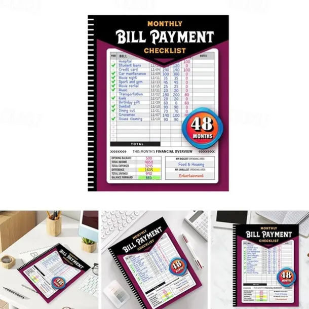 Bill Payment Management Book Monthly Bill Payment Checklist Bill Tracker Notebook, The 48 Month Guide for Families & Money Managers