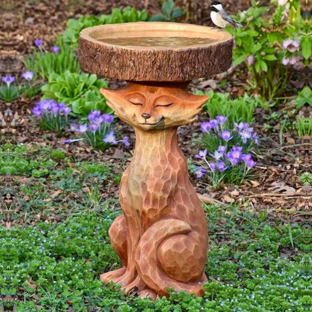 Bird Baths for Outdoors, Polyresin Animal Shape Bird Bath with Brown Pedestal, Handmade Wild Bird Feeder and Bird Bath Bowl, Garden Statue and Figurine for Outdoor, Garden, Lawn Yard Decorations