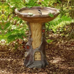 Bird Baths for Outdoors, Polyresin Animal Shape Bird Bath with Brown Pedestal, Handmade Wild Bird Feeder and Bird Bath Bowl, Garden Statue and Figurine for Outdoor, Garden, Lawn Yard Decorations