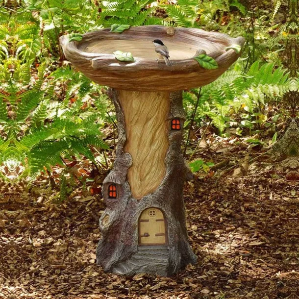 Bird Baths for Outdoors, Polyresin Animal Shape Bird Bath with Brown Pedestal, Handmade Wild Bird Feeder and Bird Bath Bowl, Garden Statue and Figurine for Outdoor, Garden, Lawn Yard Decorations