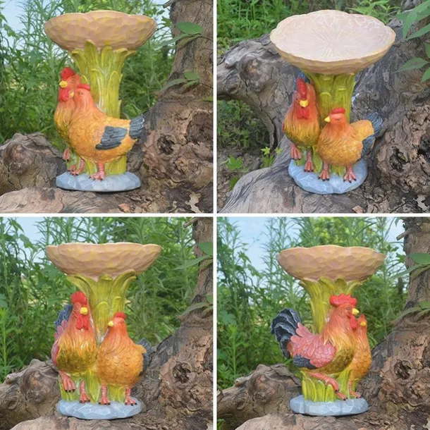 Bird Baths for Outdoors, Polyresin Animal Shape Bird Bath with Brown Pedestal, Handmade Wild Bird Feeder and Bird Bath Bowl, Garden Statue and Figurine for Outdoor, Garden, Lawn Yard Decorations