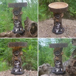 Bird Baths for Outdoors, Polyresin Animal Shape Bird Bath with Brown Pedestal, Handmade Wild Bird Feeder and Bird Bath Bowl, Garden Statue and Figurine for Outdoor, Garden, Lawn Yard Decorations