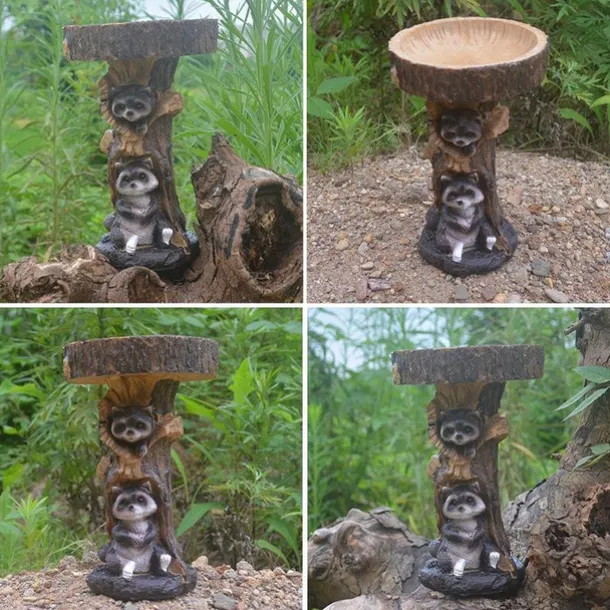 Bird Baths for Outdoors, Polyresin Animal Shape Bird Bath with Brown Pedestal, Handmade Wild Bird Feeder and Bird Bath Bowl, Garden Statue and Figurine for Outdoor, Garden, Lawn Yard Decorations