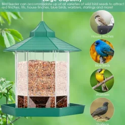 Bird Feeder, Plastic Hanging Wild Bird Feeder for Outdoor Garden Yard Patio Backyard Decoration, Hexagon Shaped with Roof