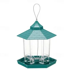 Bird Feeder, Plastic Hanging Wild Bird Feeder for Outdoor Garden Yard Patio Backyard Decoration, Hexagon Shaped with Roof
