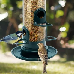Bird Feeders for Outdoors Hanging Squirrel Proof Bird Feeders for Outdoors Large Tube Bird Feeder with 4 Feeding Ports Bird Seed Feeder with Hook and Food Tray Attract Multiple Birds