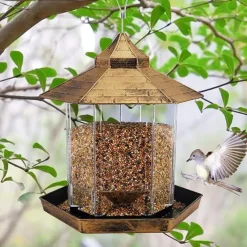 Bird Feeders Hanging Squirrel Proof Bird Feeder Plastic Bird Seed Feeder With Hexagonal Roof See Through Bird Feeder On Window Bird Feeders For Small Birds Goldfinch Feeder