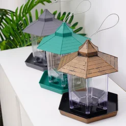 Bird Feeders Hanging Squirrel Proof Bird Feeder Plastic Bird Seed Feeder With Hexagonal Roof See Through Bird Feeder On Window Bird Feeders For Small Birds Goldfinch Feeder
