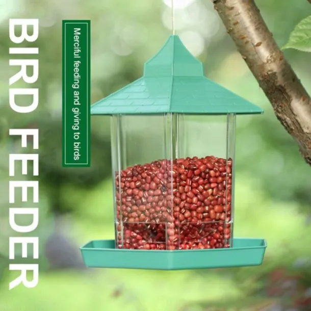 Bird Feeders Hanging Squirrel Proof Bird Feeder Plastic Bird Seed Feeder With Hexagonal Roof See Through Bird Feeder On Window Bird Feeders For Small Birds Goldfinch Feeder