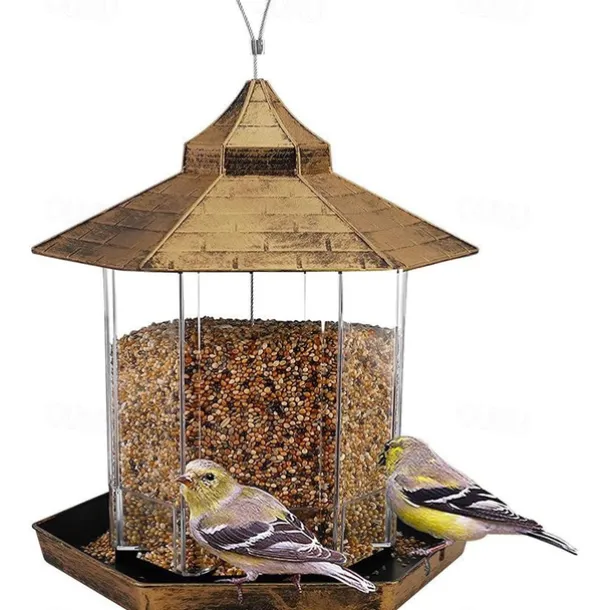 Bird Feeders Hanging Squirrel Proof Bird Feeder Plastic Bird Seed Feeder With Hexagonal Roof See Through Bird Feeder On Window Bird Feeders For Small Birds Goldfinch Feeder