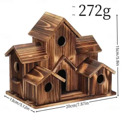 Bird House for Outside, 6 Holes Handmade Wooden Bird House, Retro Villa Style Large Bird House for Outside Birds, Backyard Patio Decorations