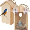 Bird House with Strong Suction Cups and lanyards for Outdoor use - See-Through Environmentally Friendly Wooden Bird nestBird Nest Transparent Design for Easy Observation