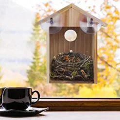 Bird House with Strong Suction Cups and lanyards for Outdoor use - See-Through Environmentally Friendly Wooden Bird nestBird Nest Transparent Design for Easy Observation