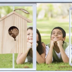Bird House with Strong Suction Cups and lanyards for Outdoor use - See-Through Environmentally Friendly Wooden Bird nestBird Nest Transparent Design for Easy Observation
