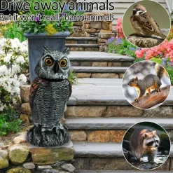 Bird Scarecrow Fake Owl Decoy Sculpture Rotating Head Plastic Owl Bird Deterrents Nature Enemy Horned Pest Repellent for Outdoor Garden Yard