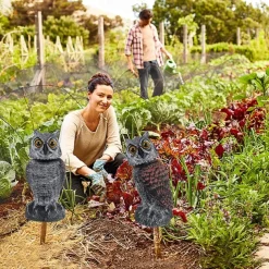 Bird Scarecrow Fake Owl Decoy Sculpture Rotating Head Plastic Owl Bird Deterrents Nature Enemy Horned Pest Repellent for Outdoor Garden Yard