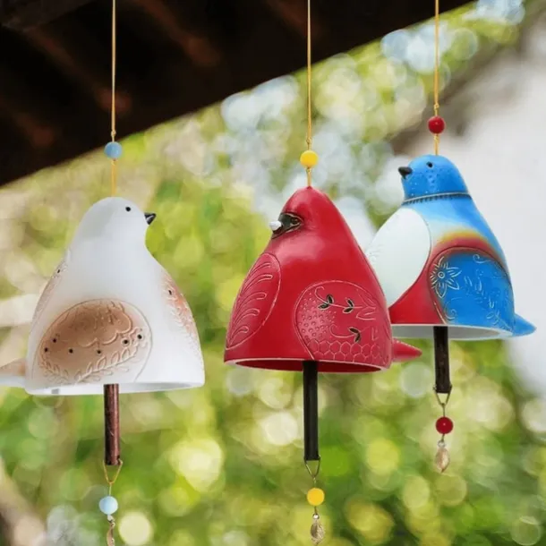 Bird Song Bell, Resin Craft Outdoor Wind Chime, Garden & Patio Hanging Decor, Home & Yard Decoration