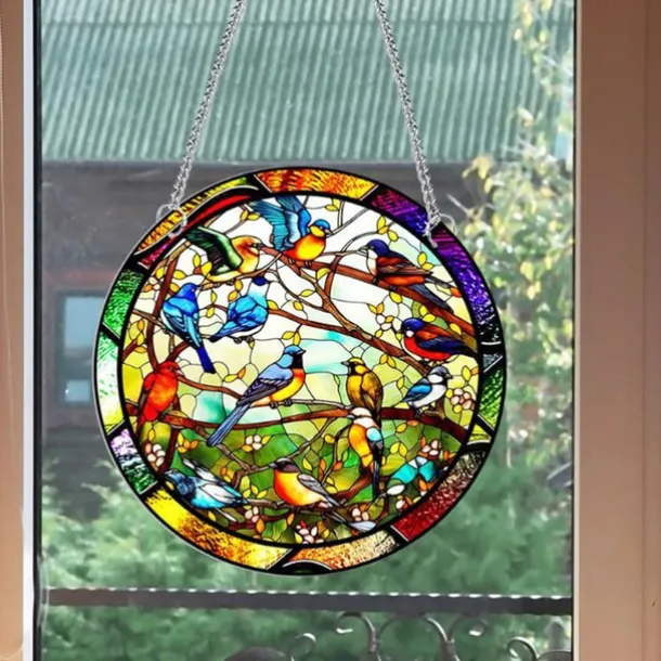 Birds Acrylic Window Hanging, Birds Stained Window Panel Hangings Suncatcher Window Hanging Panel Indoor Outdoor Home Garden Ornaments