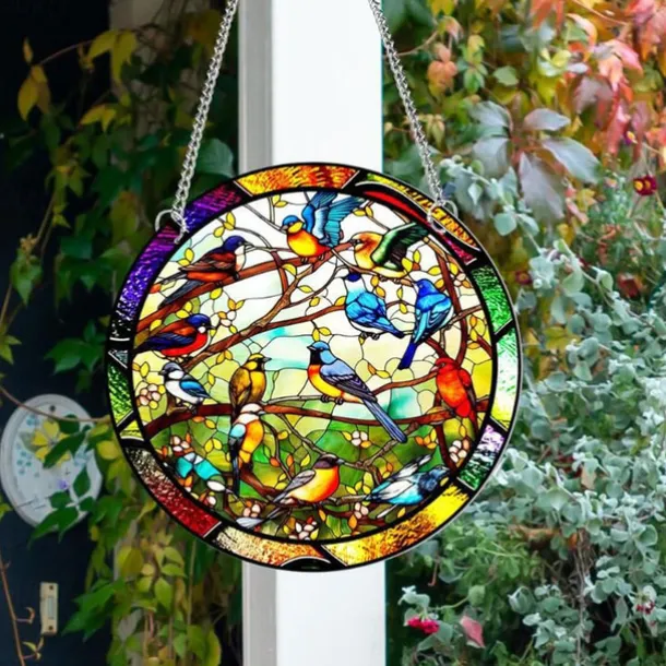 Birds Acrylic Window Hanging, Birds Stained Window Panel Hangings Suncatcher Window Hanging Panel Indoor Outdoor Home Garden Ornaments
