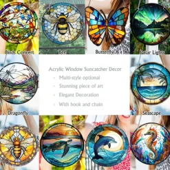 Birds Acrylic Window Hanging, Birds Stained Window Panel Hangings Suncatcher Window Hanging Panel Indoor Outdoor Home Garden Ornaments