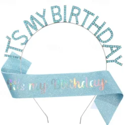 Birthday Party Colorful Decorations 2-Piece Set for Girls and Women Headband and Sash Available in Different Style