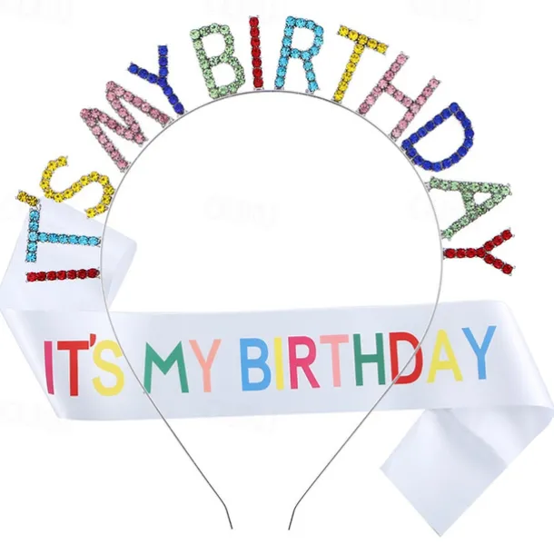 Birthday Party Colorful Decorations 2-Piece Set for Girls and Women Headband and Sash Available in Different Style