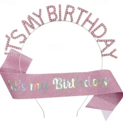 Birthday Party Colorful Decorations 2-Piece Set for Girls and Women Headband and Sash Available in Different Style