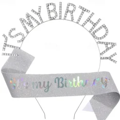 Birthday Party Colorful Decorations 2-Piece Set for Girls and Women Headband and Sash Available in Different Style